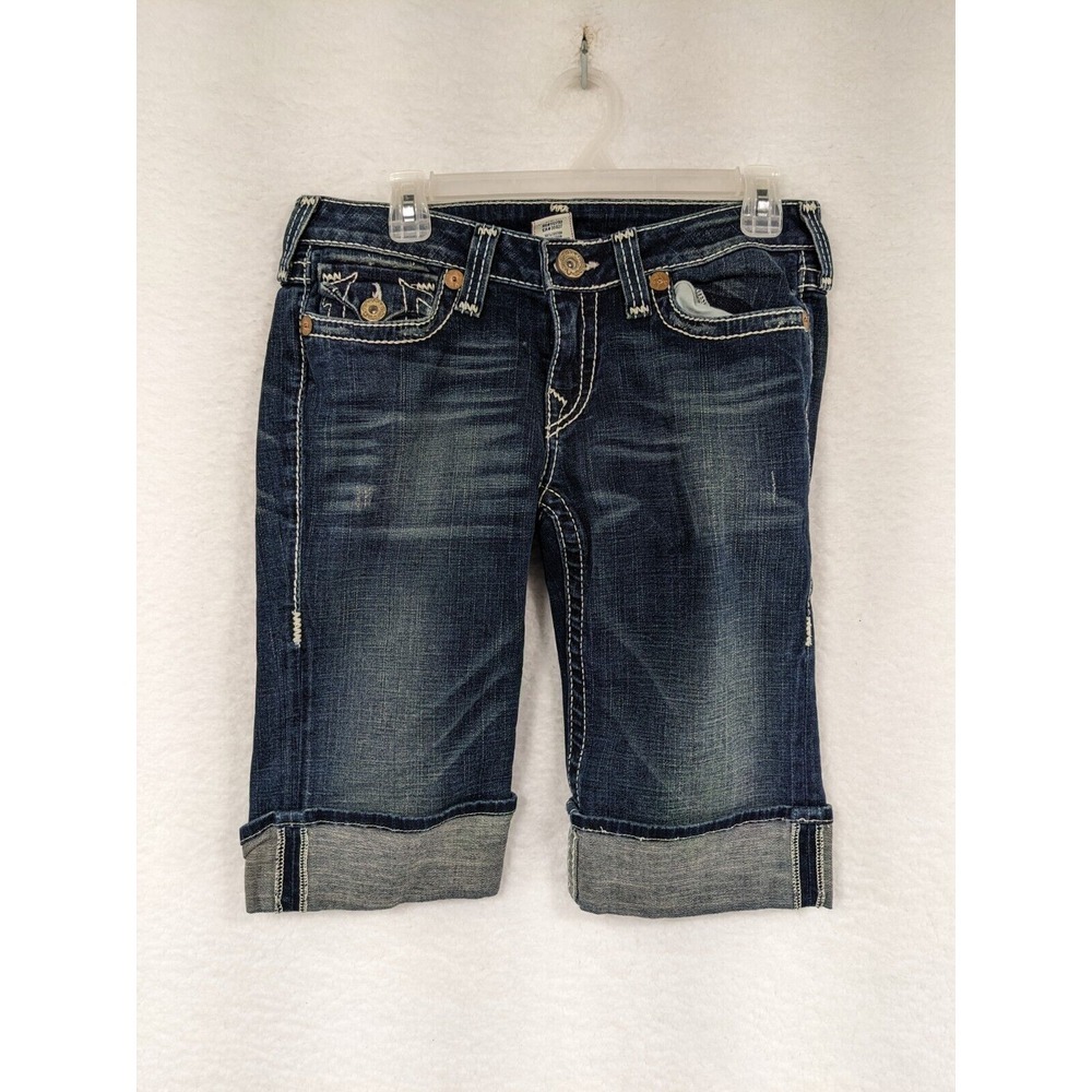 True Religion Dark Indigo Rolled Cuff Denim Bermuda Shorts